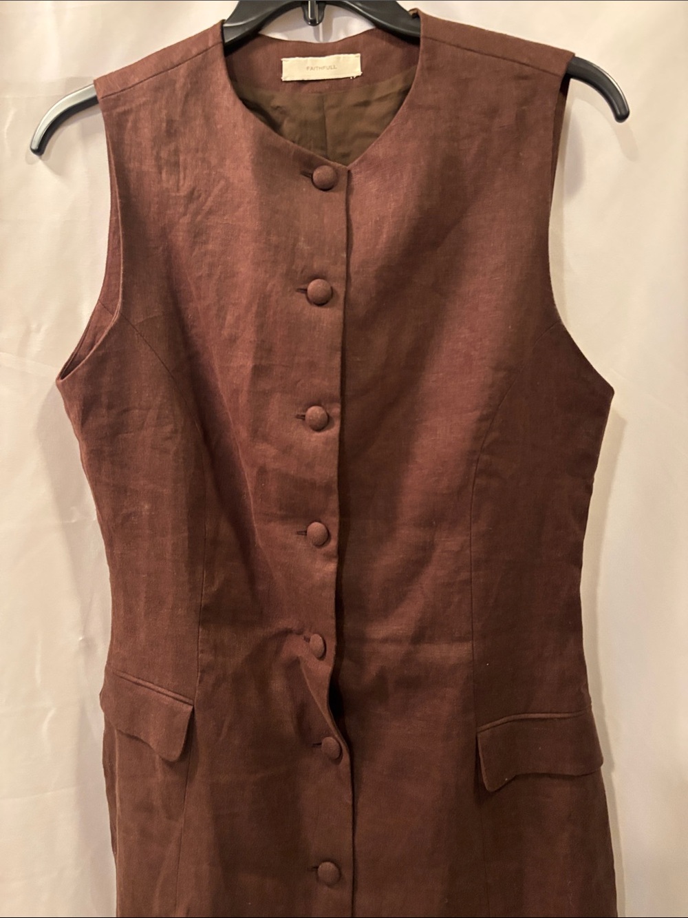 Faithfull Brown Linen Blend Dress with Buttons - size 10 - Picture 2 of 15